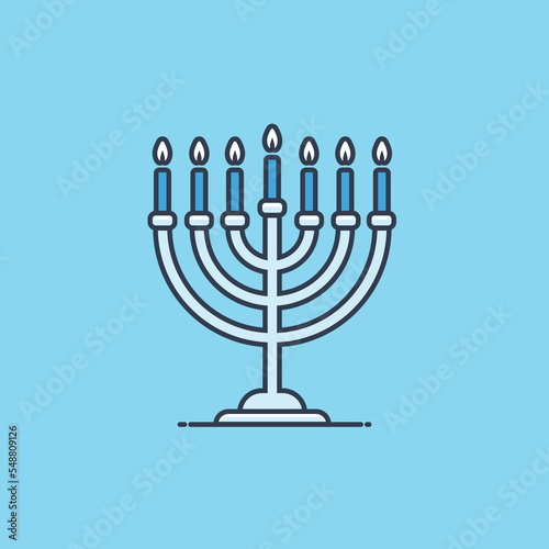 Menorah icon, Hanukkah concept, one line styled vector illustration