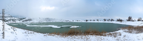 Small lake in winter, panorama