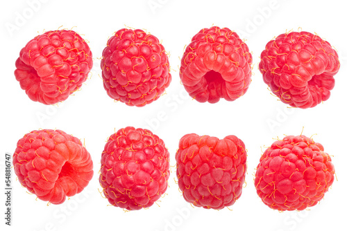 Raspberries isolated, a set of. Rubus idaeus fruits