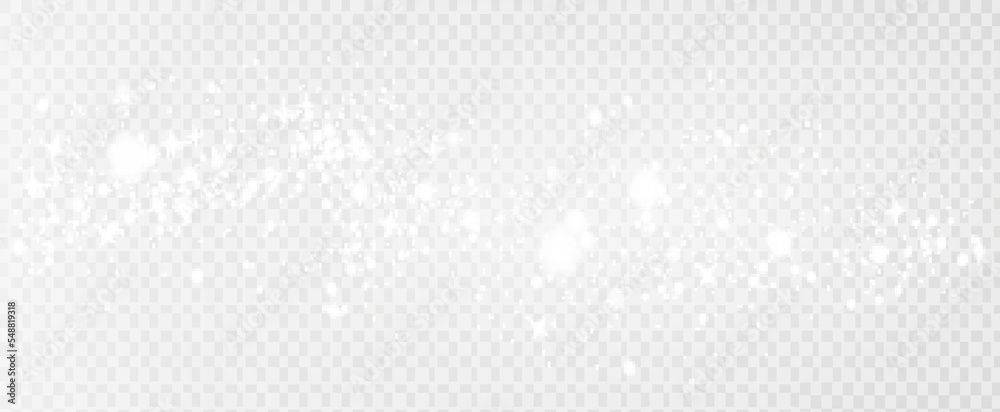 Abstract sparkling glitter texture. Shiny particle effect. Silver glittering space star dust trail of glittering particles on transparent background. Glare
