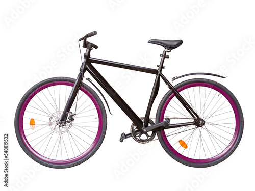Black fixed gears urban bike with violet whells. Simple bike isolated with transparency