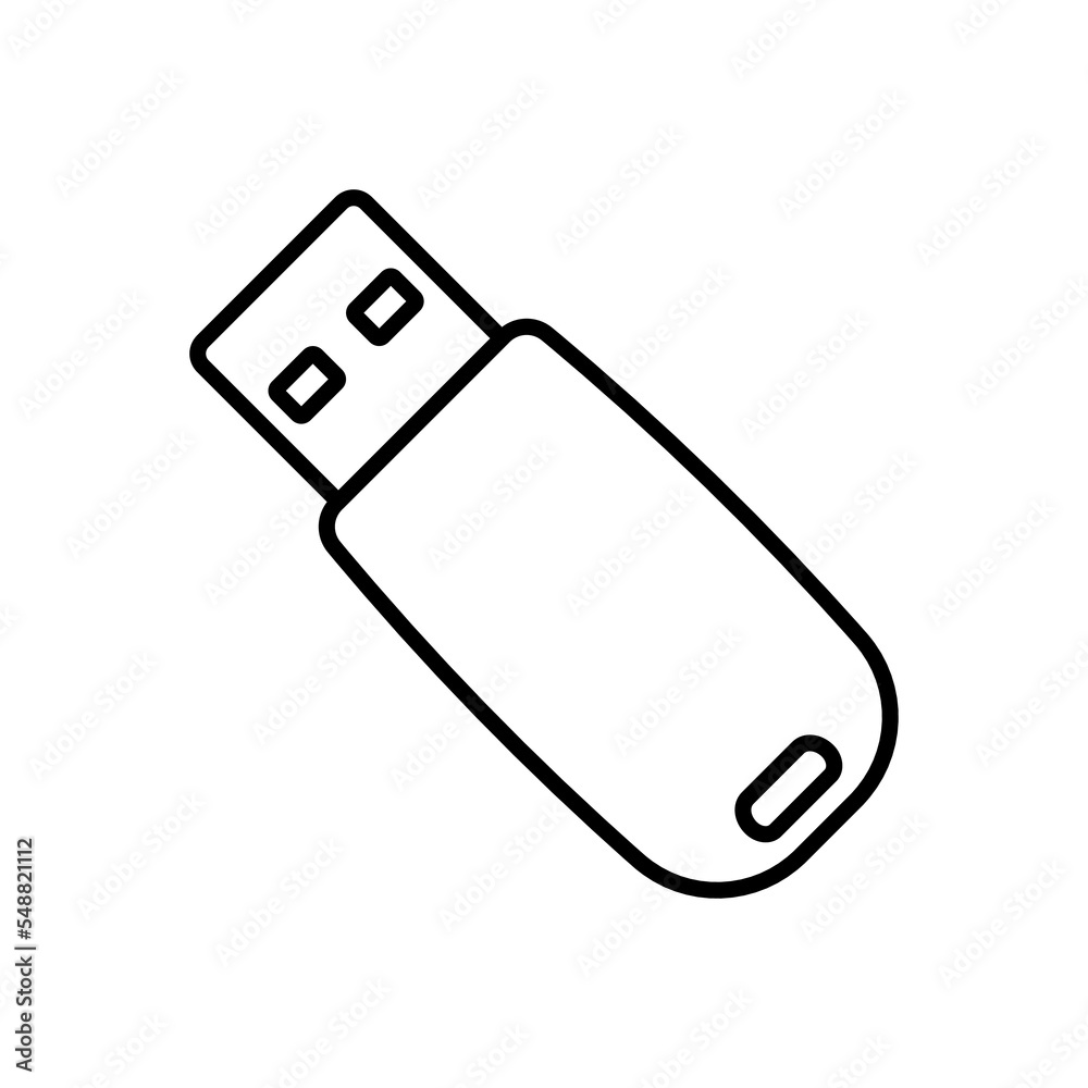 Usb flash drive icon. Black contour linear silhouette. Front side view. Editable strokes. Vector simple flat graphic illustration. Isolated object on a white background. Isolate. Usb flash drive icon. Black contour linear silhouette. Front side view. Editable strokes. Vector simple flat graphic illustration. Isolated object on a white background. Isolate.