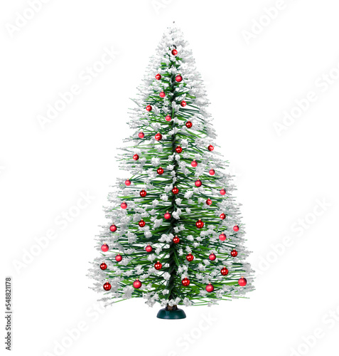Weihnachtsbaum mit Roten Kugeln isoliert vor weissem Hintegrund