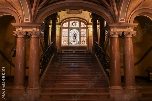 The interior of city hall with stained glass at Liberec  Czech republic