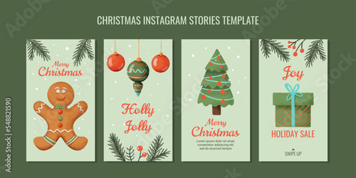 set of christmas templates for instagram stories in textured watercolor style