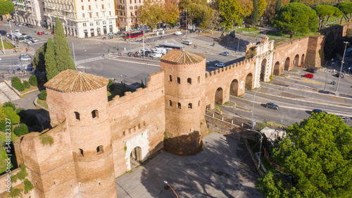 Aerial view of Porta San Giovanni in Rome, Italy. It is a gate in the Aurelian Wall. Its name is due to the proximity Archbasilica of Saint John Lateran. photo