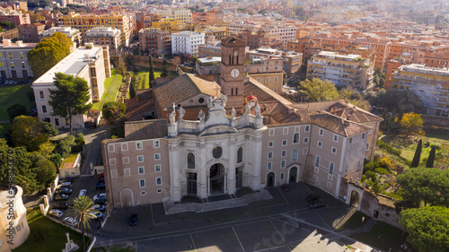 Canvas Print Aerial view of Basilica of the Holy Cross in Jerusalem, a Catholic Minor basilica in Rome, Italy