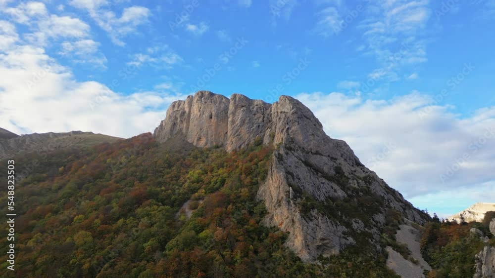 French countryside. Col de Rousset. Panoramic view of the heights of the Vercors, the marly hills and the valley Val de Drome, France French countryside. Col de Rousset. Panoramic view of the heights of the Vercors, the marly hills and the valley Val de Drome, France