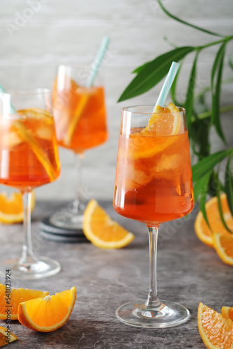 Glasses with aperol spritz cocktail