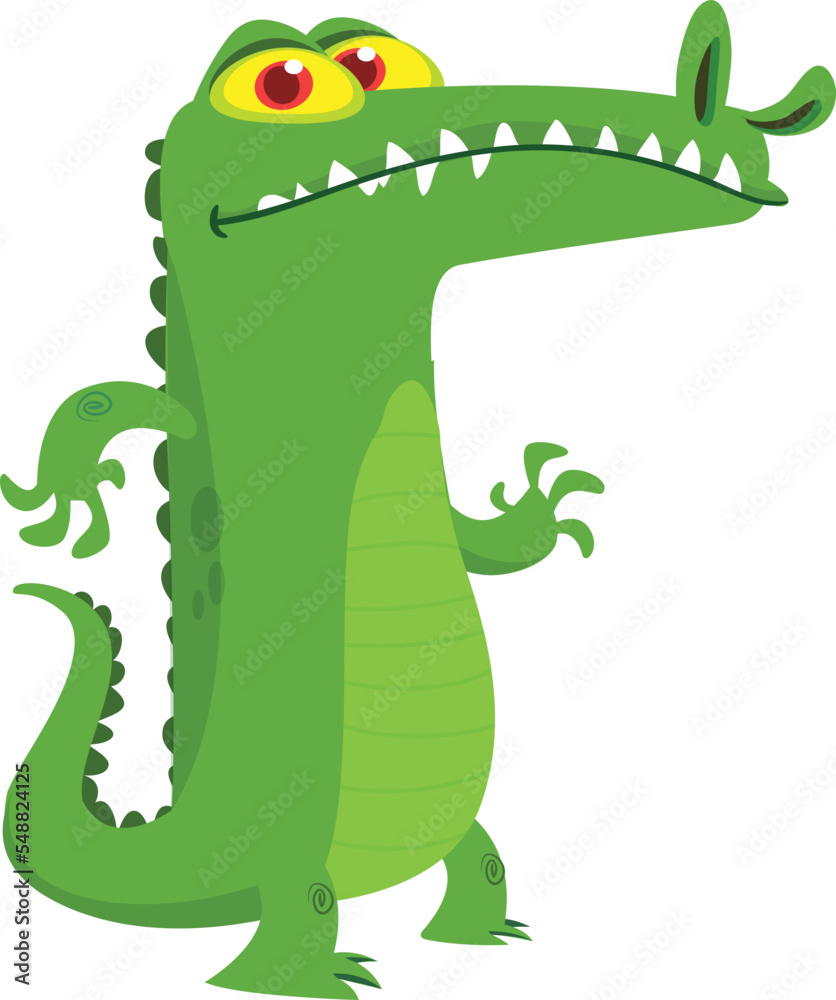 Obraz premium Funny green crocodile cartoon standing. Vector illustration of alligator character design Funny green crocodile cartoon standing. Vector illustration of alligator character design