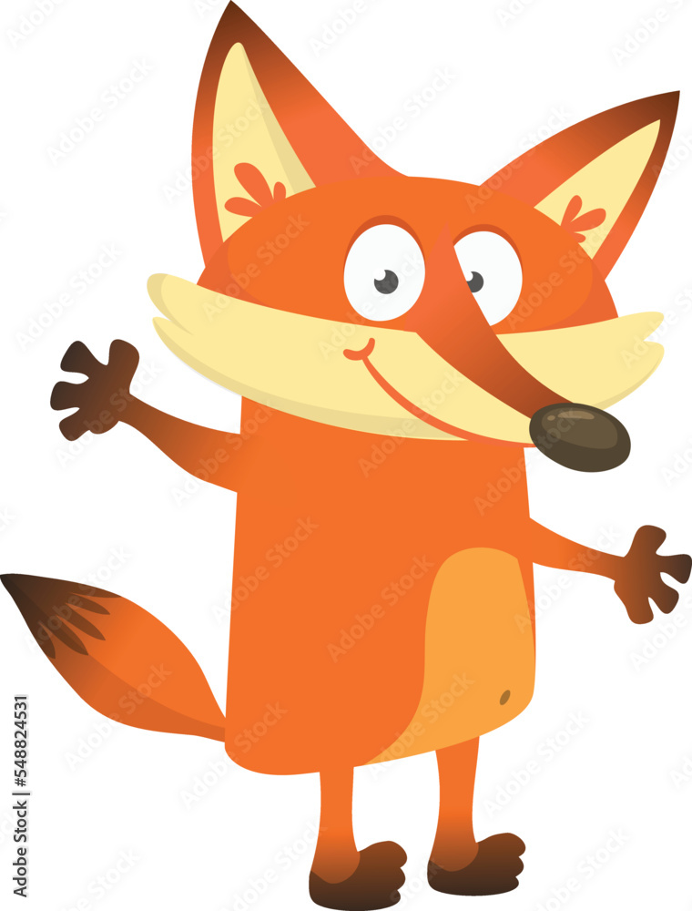 Illustration of cartoon very cute fox. Vector illustration isolated on white