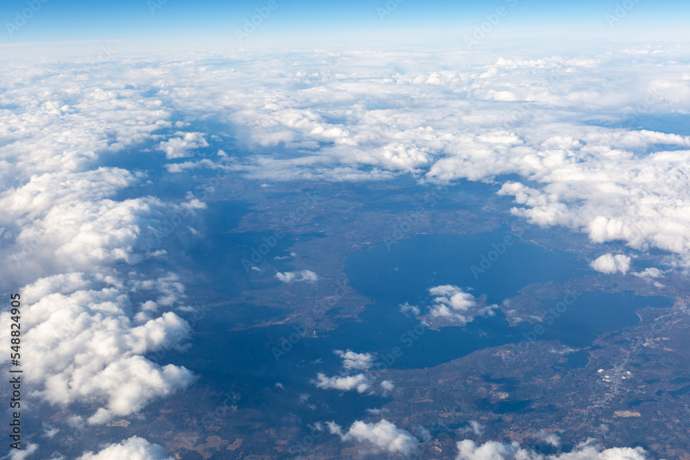 Aerial view of clouds over the beaches South Shore of Long Island, New York