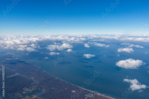 Aerial view of clouds over the beaches South Shore of Long Island, New York