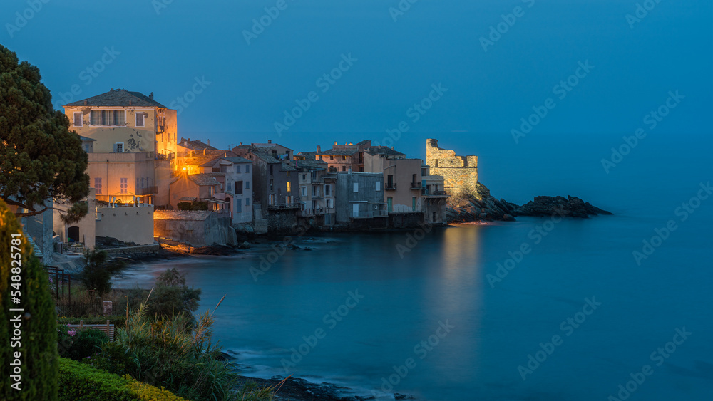 The picturesque village of Erbalunga on a summer evening, in Cap Corse, Corsica, France.