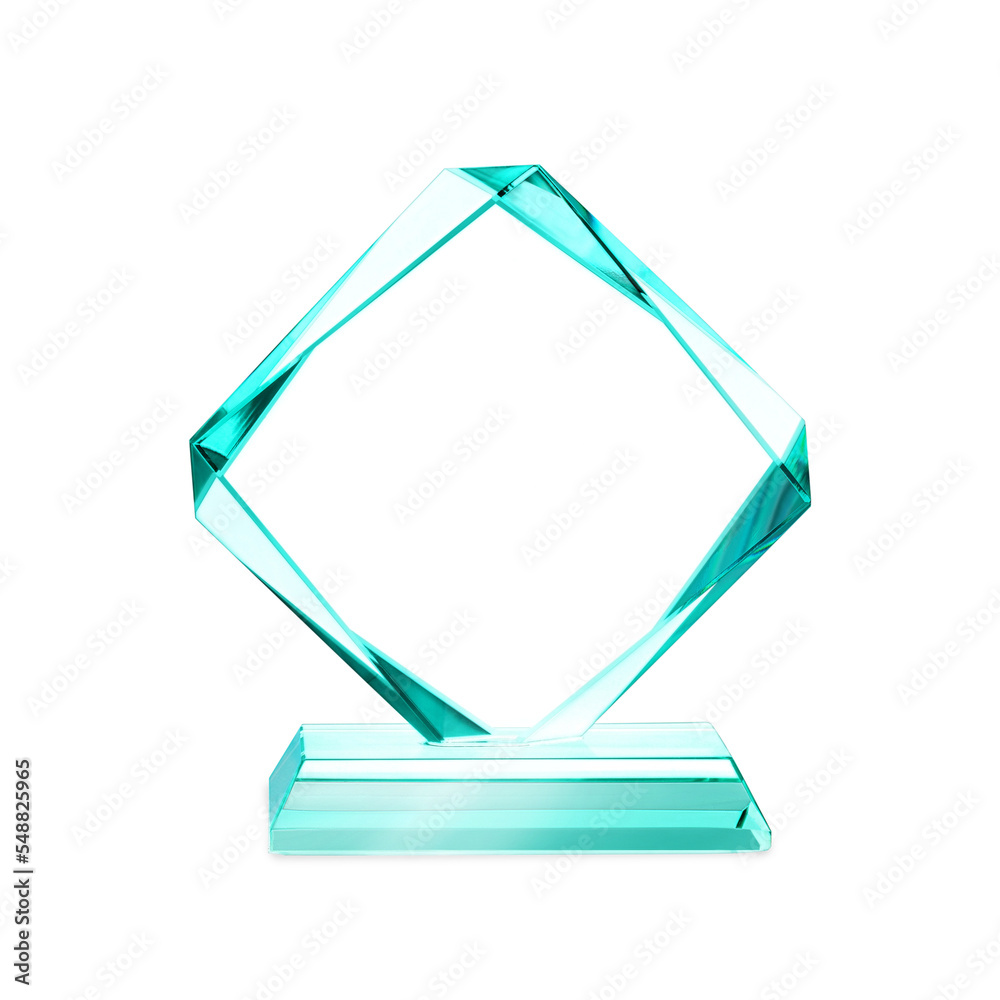 Crystal glass blank plaque for award isolated. Copy space on the glass Png with transparency