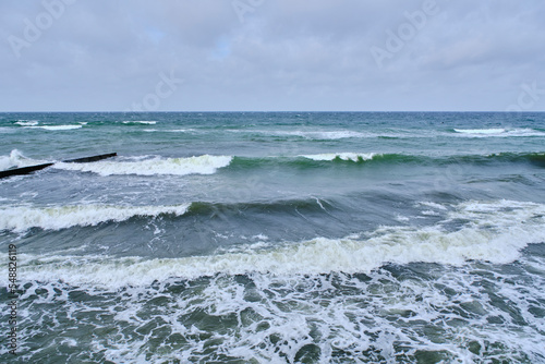 Rolling waves during storm in Baltic Sea.