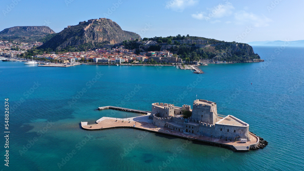 Aerial drone photo of iconic fortress of Bourtzi built in small islet ...