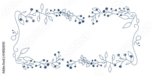 Vector. Merry Christmas and Happy New Year floral background, copy space for text. Rustic horizontal frame template for Christmas cards, wedding invitations, party invitations. Hand-drawn sketch.
