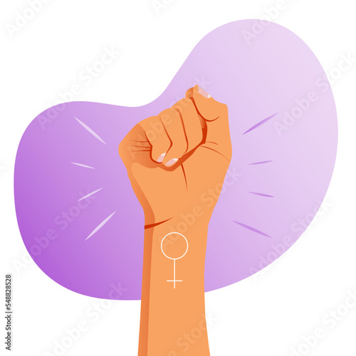 Vector illustration women resist symbol. Raised fist icon. Female gender and feminism logo design.