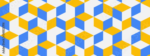 Rhombus seamless pattern in Ukrainian flag colors. Geometric vector background with blue and yellow diamonds. Colors of Ukraine.