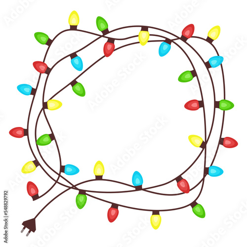 Vector Christmas garland with colorful lights. Isolated cartoon decor for Christmas tree on white background