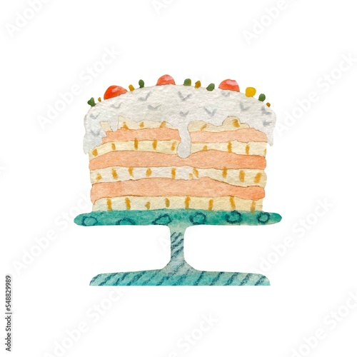Cake textured a happy birthday watercolor sketch