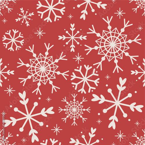 Snowflake pattern on the red background for wrapping paper  for print