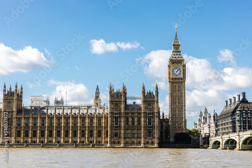 The famous Big Ben and the English Parliament along the river Thames in London  England