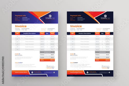 Clean modern invoice design for corporate business marketing company balance sheet letterhead design