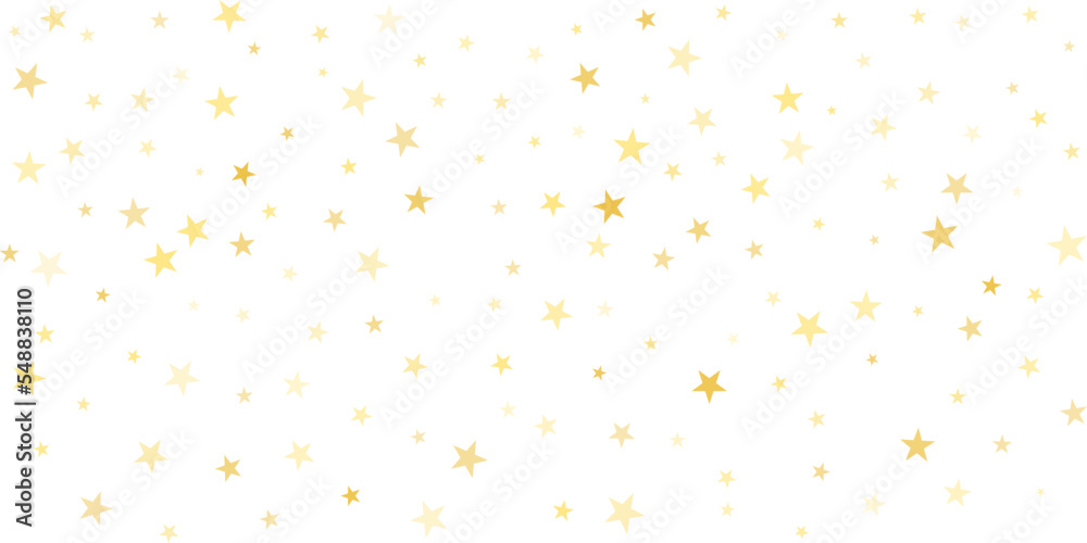 Gold stars vector background, sparkling Christmas confetti falling isolated on white. magic shining flying stars glitter backdrop, sparkle border