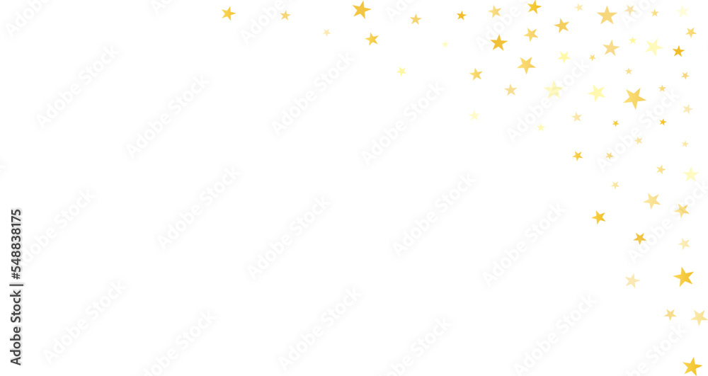 Gold stars vector background, sparkling Christmas confetti falling isolated on white. magic shining flying stars glitter backdrop, sparkle border