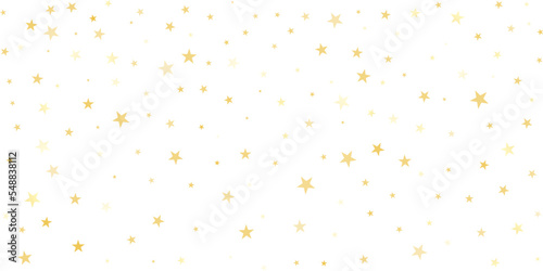Gold stars vector background, sparkling Christmas confetti falling isolated on white. magic shining flying stars glitter backdrop, sparkle border