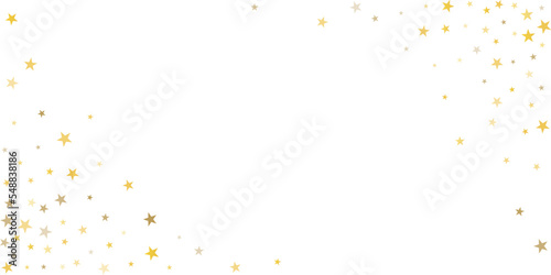 Gold stars vector background, sparkling Christmas confetti falling isolated on white. magic shining flying stars glitter backdrop, sparkle border