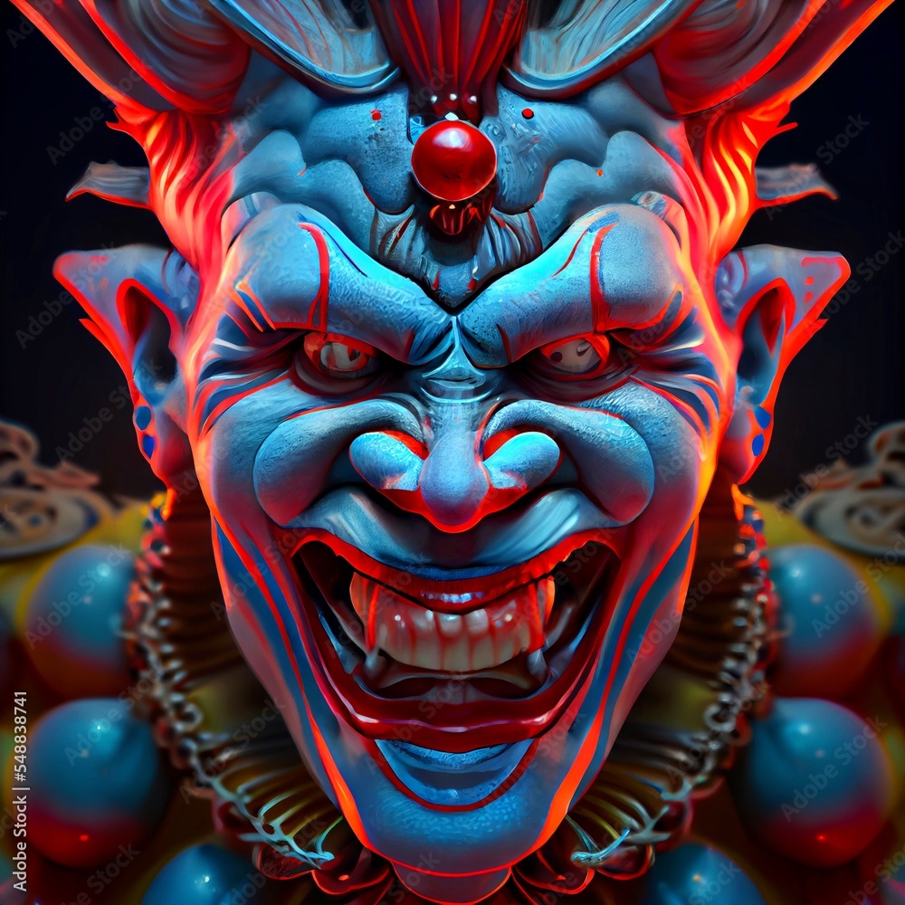 Midjourney abstract render of an evil clown Midjourney abstract render of an evil clown
