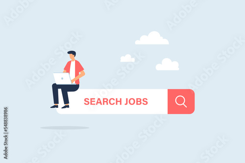 Looking for new job. Illustration concept of seeing a job opportunity using a laptop. Vector illustration