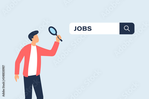 Looking for new job. Illustration concept of seeing a job opportunity using a magnifying glass. Vector illustration