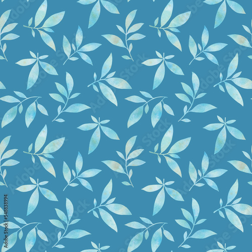 Watercolor, branches seamless pattern. Delicate leaves for wallpaper, print, wrapping paper, textile.