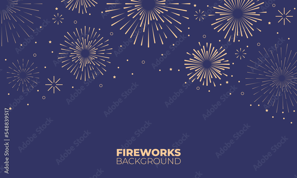 Festive fireworks background. luxury design fireworks on blue background. New Year greeting card. Diwali festival of lights, poster, banner. Vector illustration.