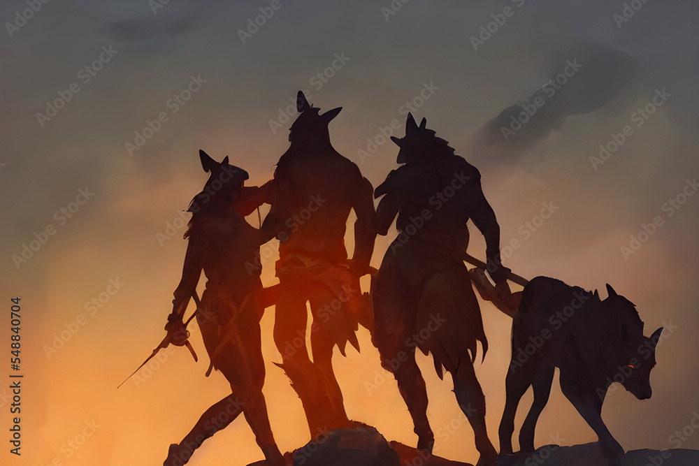 Digital Illustration Wolf Tribe Silhouette
