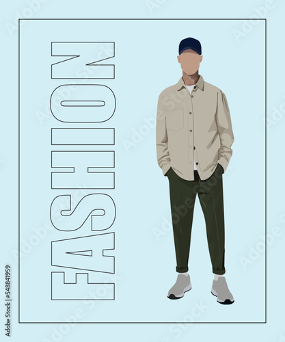 Stylish handsome man in fashion clothes. Fashion man. Vector illustration.guy on a stylish background with the inscription fashion
