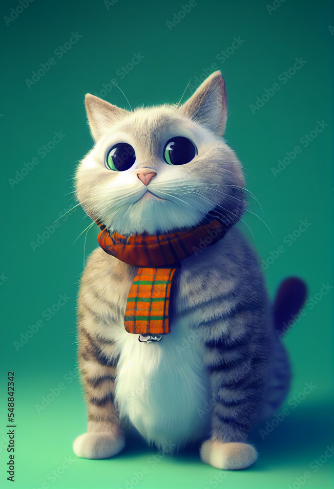 cute baby cat wearing coat , portrait, 3d illustration . Pic your
