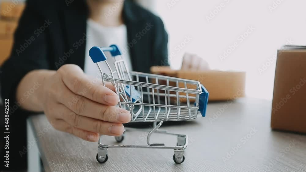 Business woman start up small business entrepreneur SME success .freelance woman working at home with Online Parcel delivery. SME and packaging deliveryconcept Business woman start up small business entrepreneur SME success .freelance woman working at home with Online Parcel delivery. SME and packaging deliveryconcept