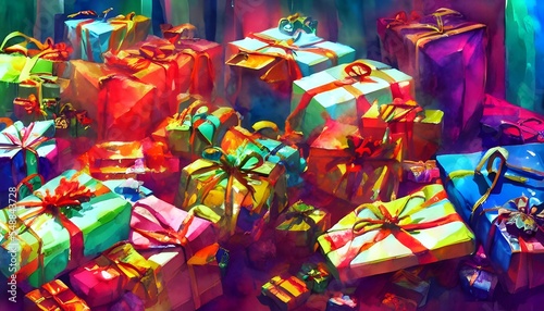 The Christmas gifts are piled high under the tree, wrapped in colorful paper and topped with bows. Some of the boxes are shaking, as if something inside is trying to escape.