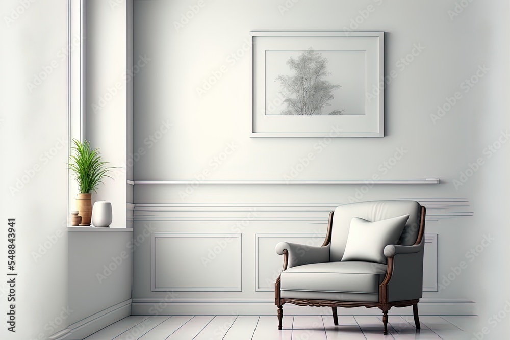Interior Has A Armchair On Empty White Wall Background. Interior Has A Armchair On Empty White Wall Background.