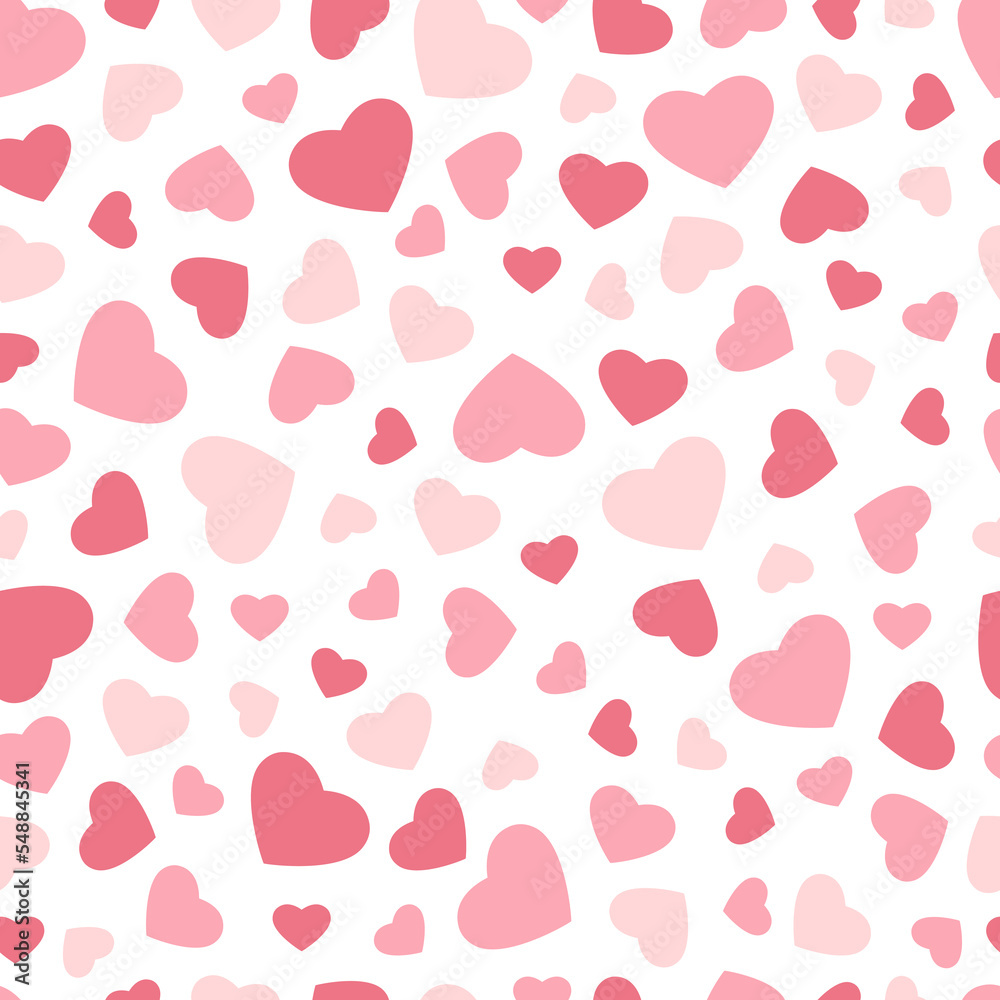 Pastel pink seamless vector pattern with isolated hearts on white background. Valentine's Day graphic design