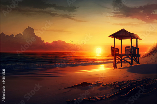 Sunset at the beach - illustration  oil painting style