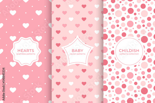 Cute childish set of 3 vector seamless pattern. Collection of backgrounds for baby. Stock illustration © lilysab
