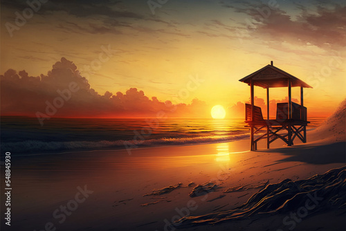 Sunset at the beach - illustration, oil painting style © Infinite Shoreline
