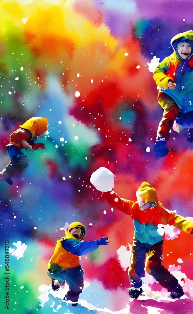 The kids are throwing snowballs in the winter. They're laughing and having a good time. The snow is falling gently around them, adding to the scene's beauty. The kids are throwing snowballs in the winter. They're laughing and having a good time. The snow is falling gently around them, adding to the scene's beauty.