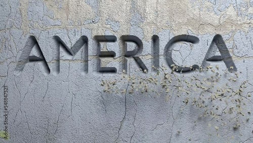 AMERICA FIRST word carved in stone wall animation